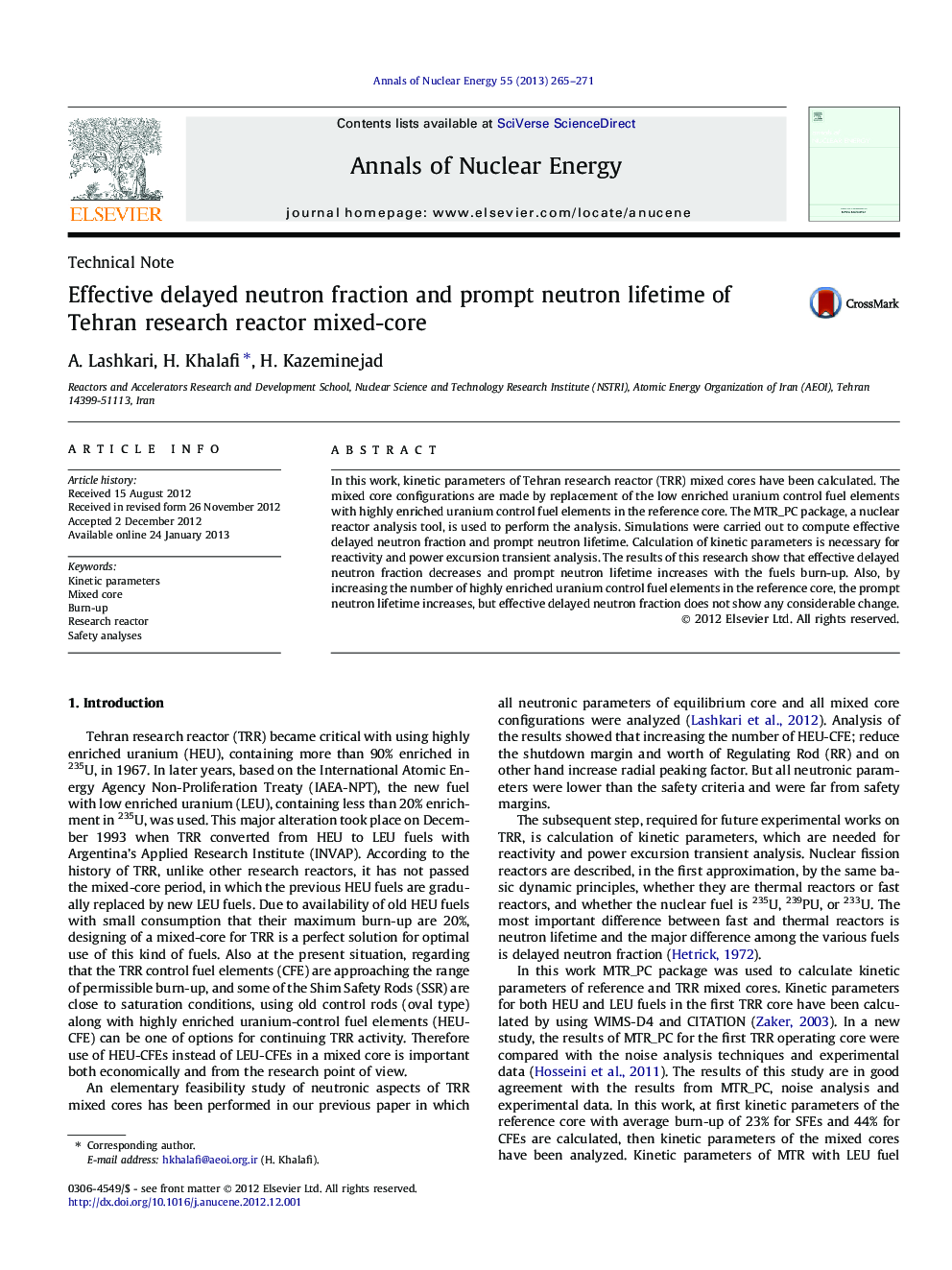 Effective delayed neutron fraction and prompt neutron lifetime of Tehran research reactor mixed-core