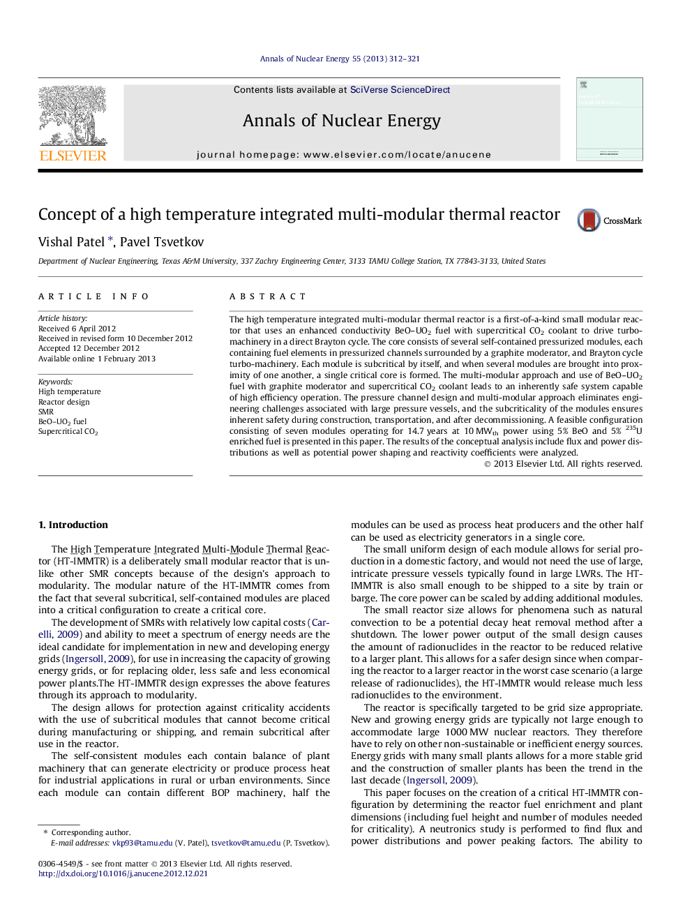 Concept of a high temperature integrated multi-modular thermal reactor