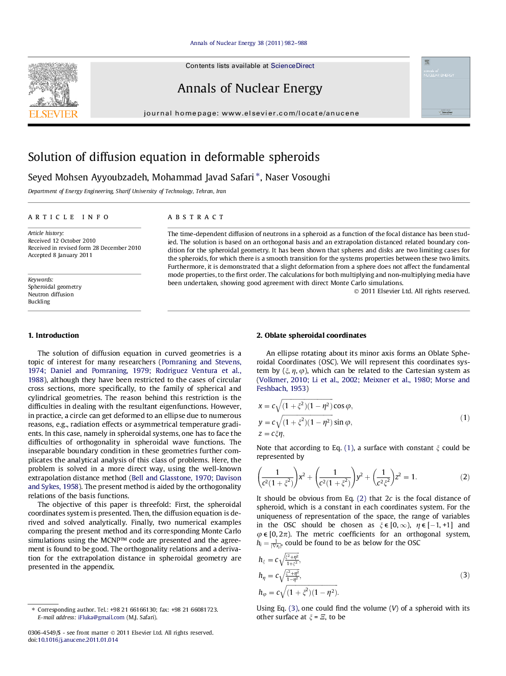 Solution of diffusion equation in deformable spheroids