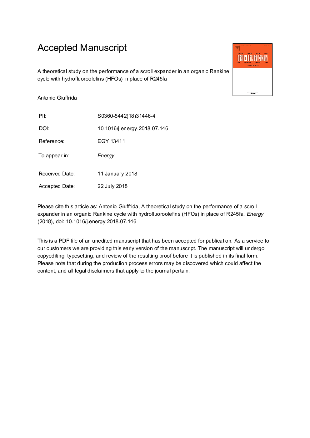 A theoretical study on the performance of a scroll expander in an organic Rankine cycle with hydrofluoroolefins (HFOs) in place of R245fa