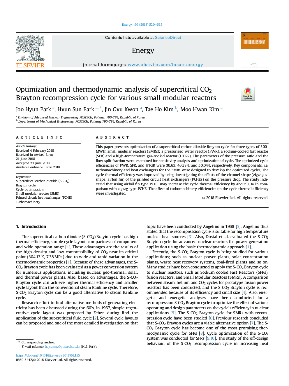 Optimization and thermodynamic analysis of supercritical CO2 Brayton recompression cycle for various small modular reactors