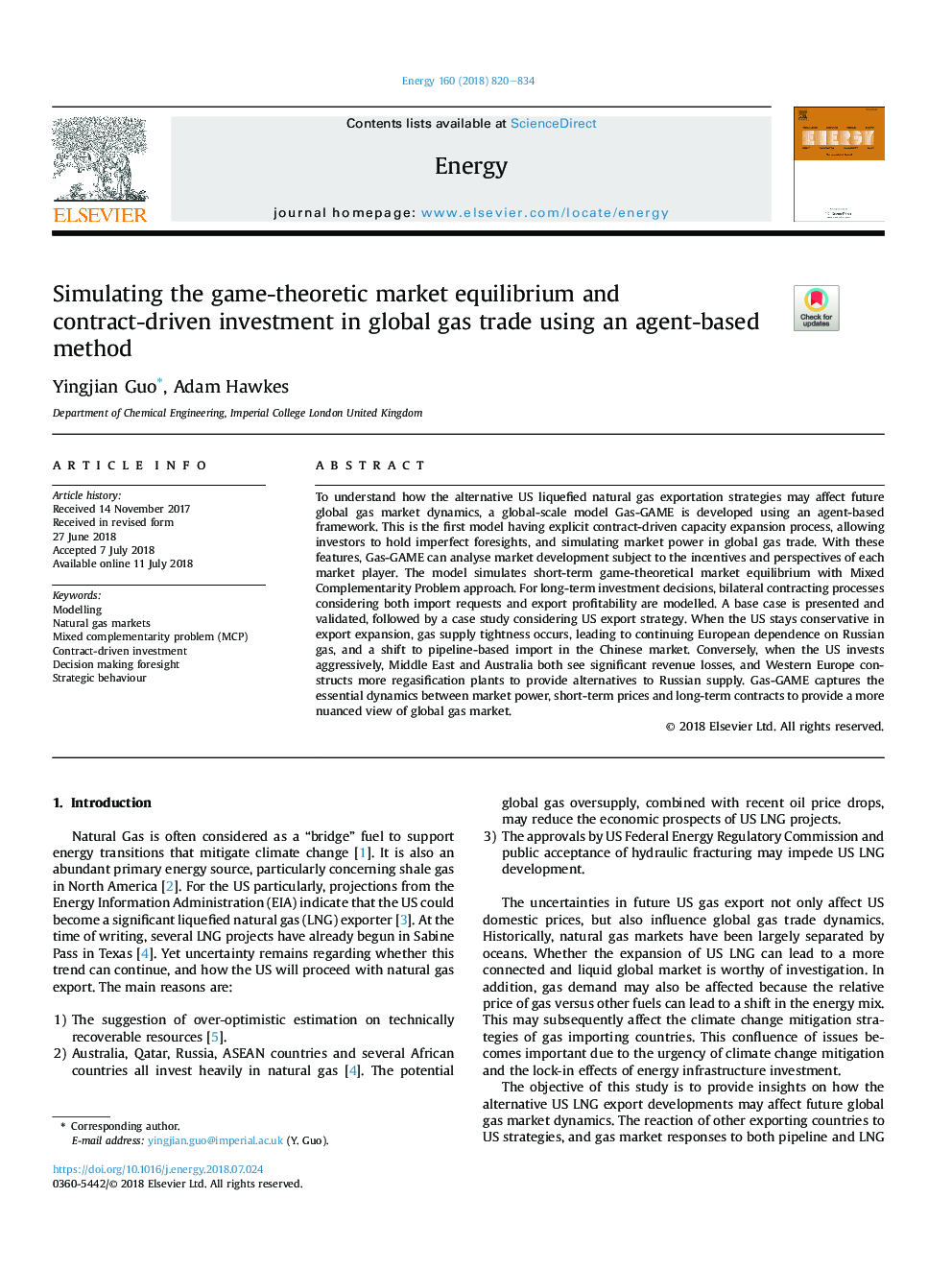 شبیه سازی تعادل بازار نظریه بازی و سرمایه گذاری قراردادی در تجارت جهانی گاز با استفاده از روش مبتنی بر عامل 
