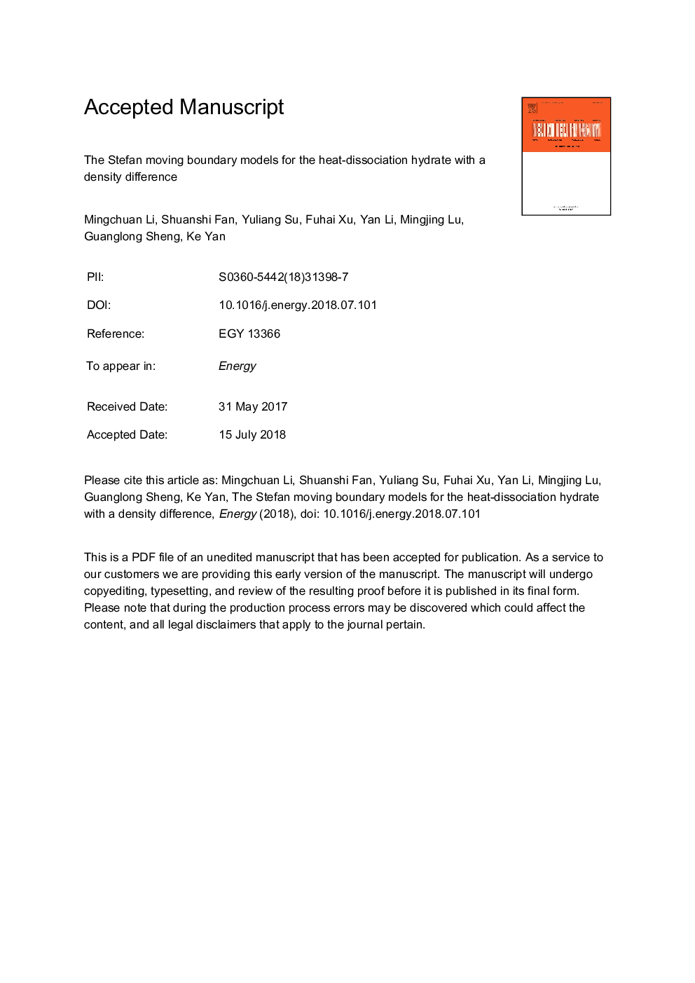 The Stefan moving boundary models for the heat-dissociation hydrate with a density difference