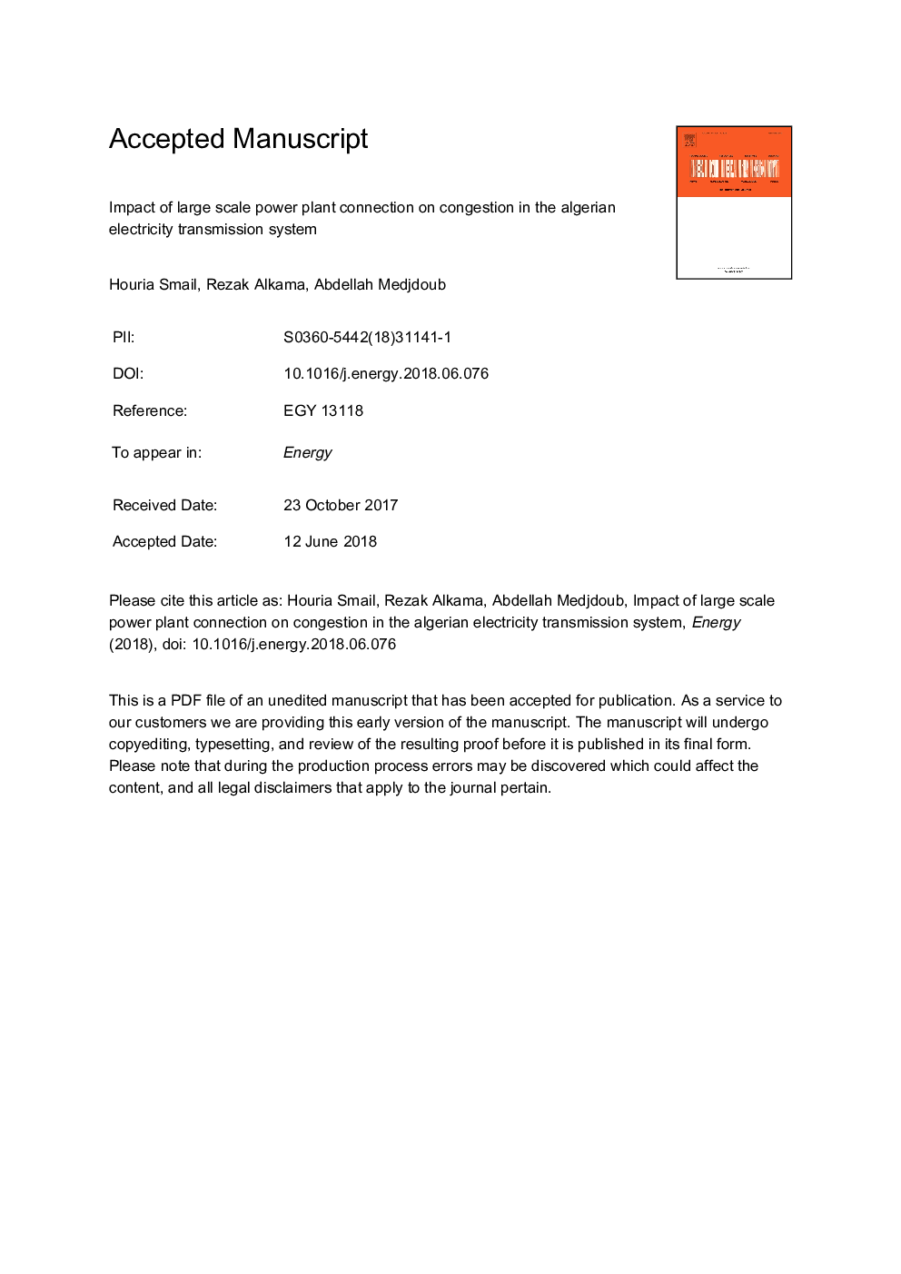 Impact of large scale power plant connection on congestion in the algerian electricity transmission system