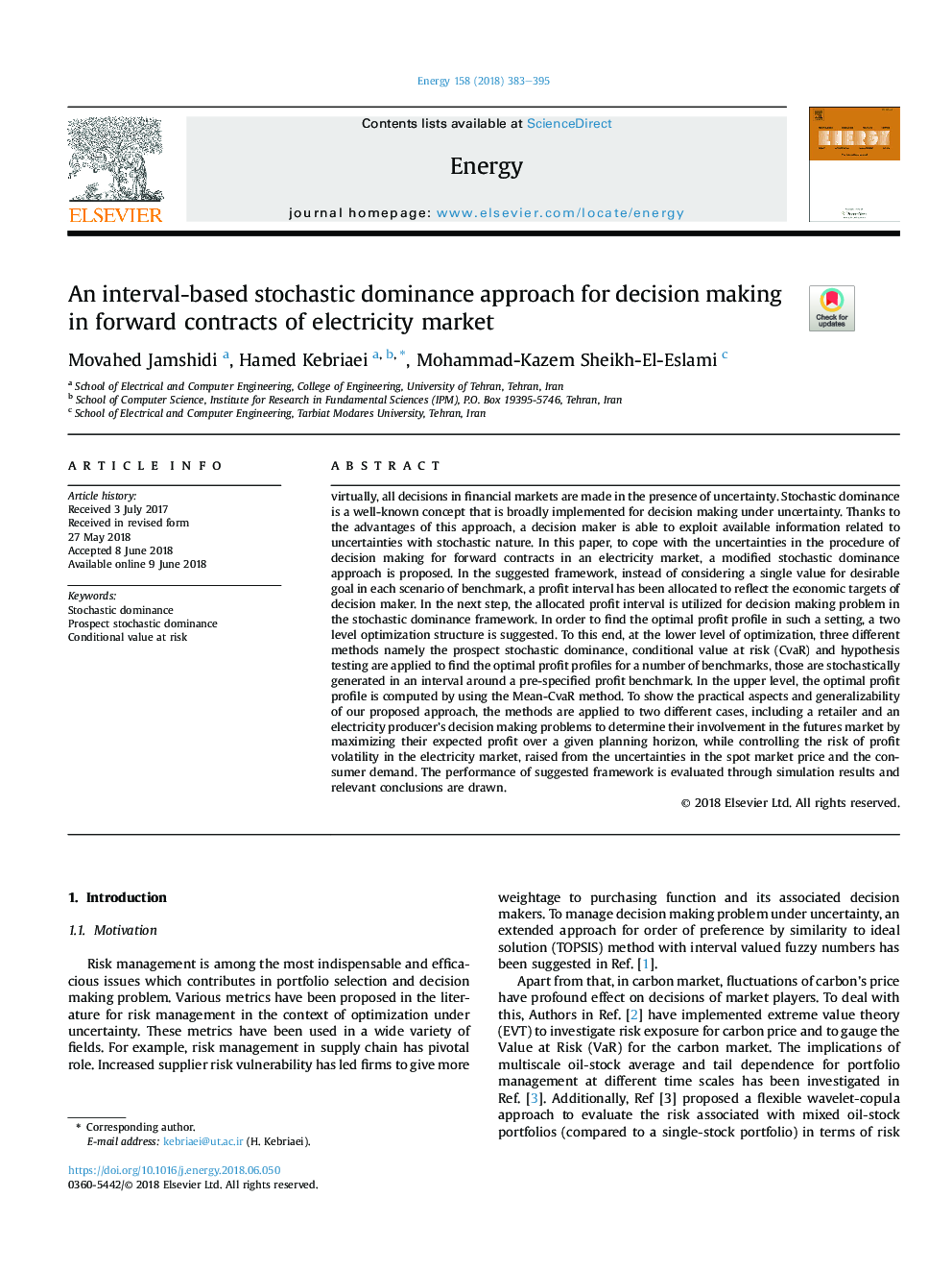 An interval-based stochastic dominance approach for decision making in forward contracts of electricity market