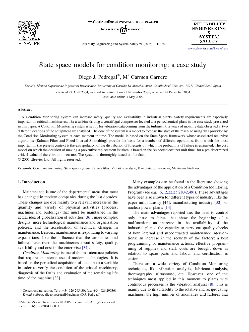 State space models for condition monitoring: a case study