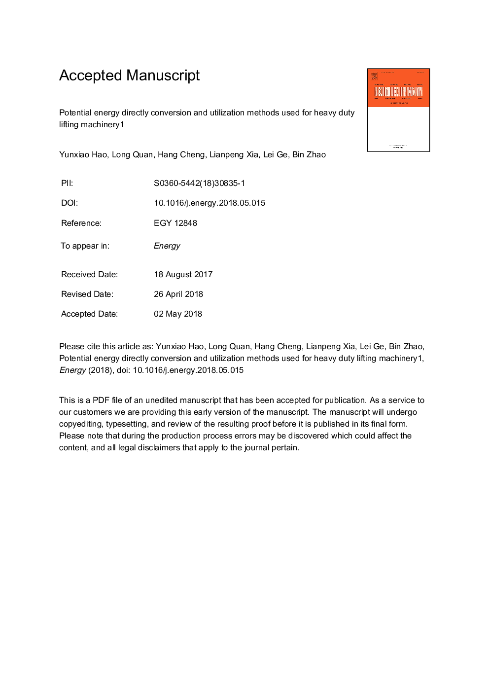 Potential energy directly conversion and utilization methods used for heavy duty lifting machinery