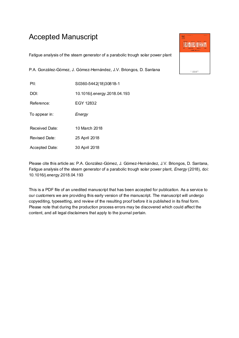 Fatigue analysis of the steam generator of a parabolic trough solar power plant