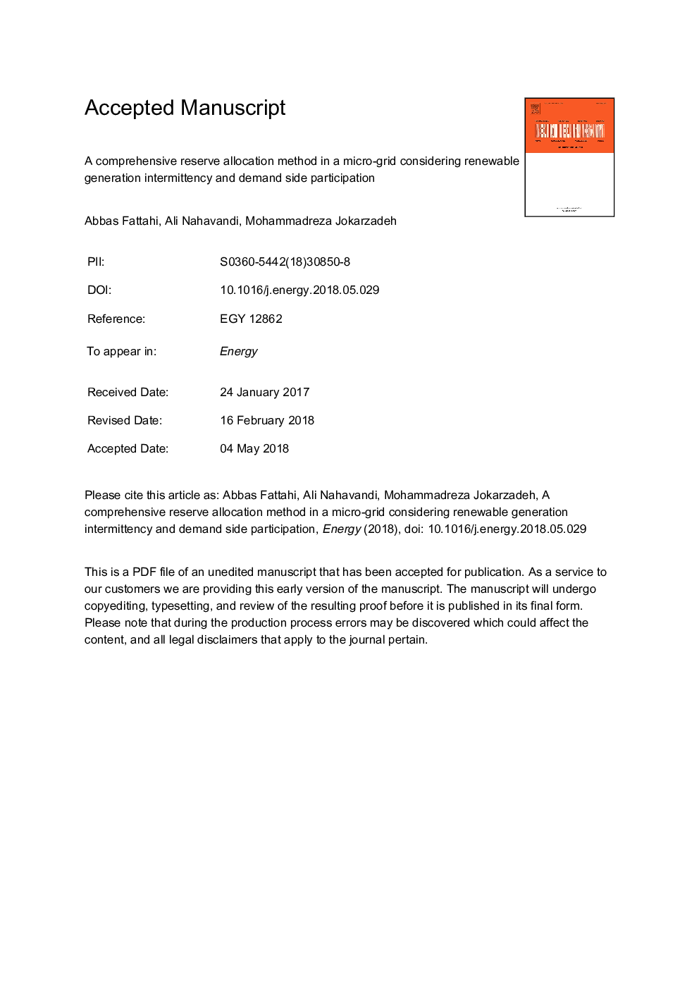 A comprehensive reserve allocation method in a micro-grid considering renewable generation intermittency and demand side participation