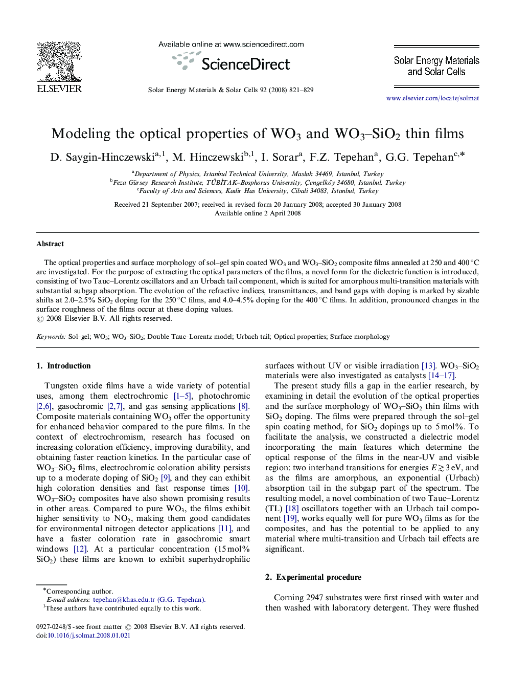 Modeling the optical properties of WO3 and WO3–SiO2 thin films