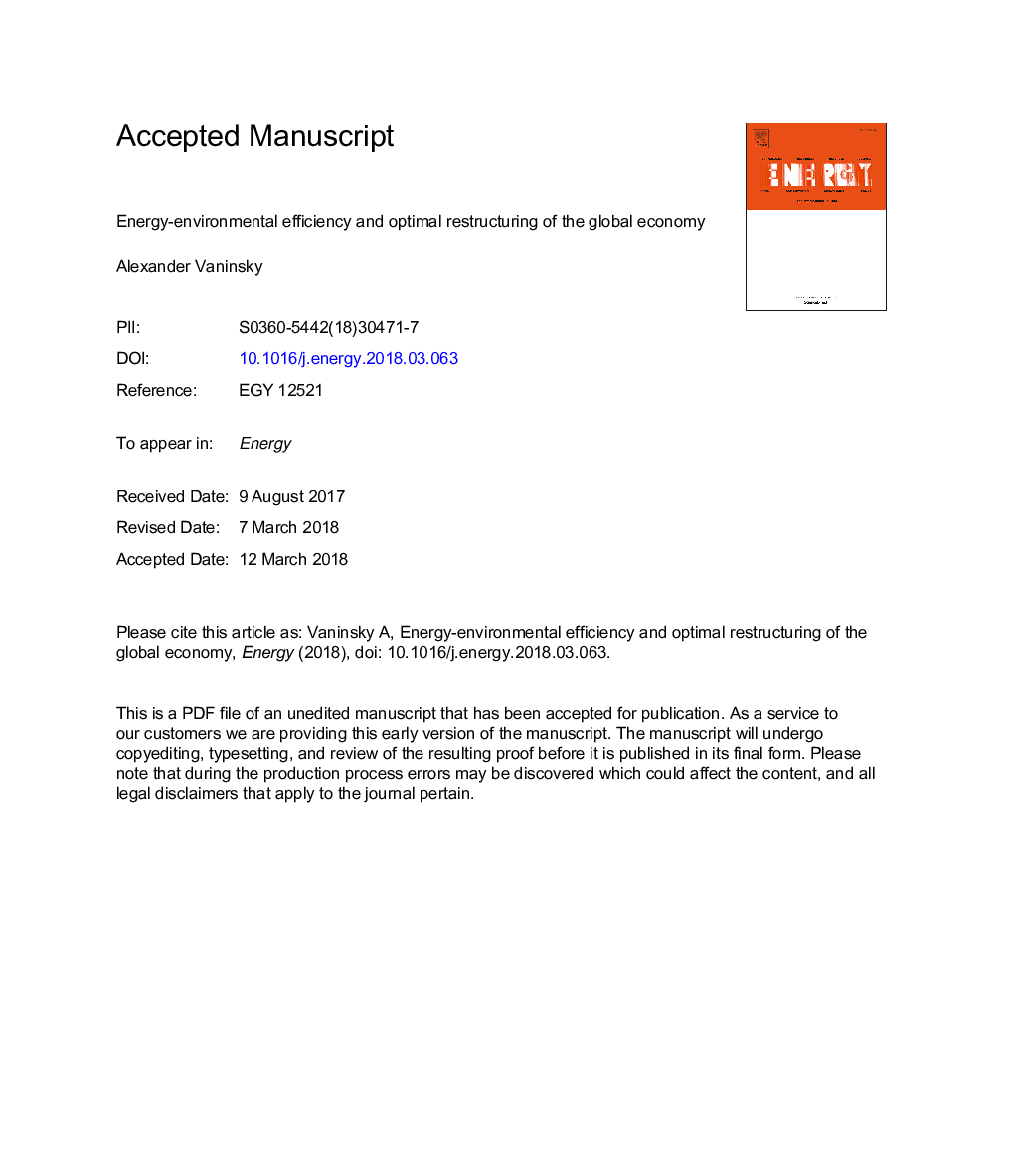 Energy-environmental efficiency and optimal restructuring of the global economy