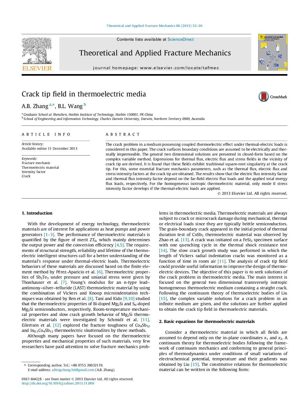 Crack tip field in thermoelectric media