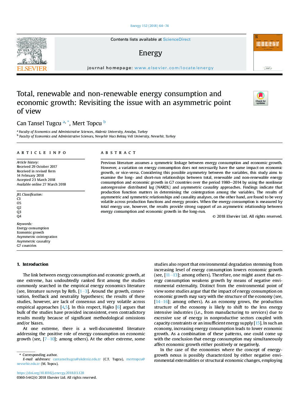 Total, renewable and non-renewable energy consumption and economic growth: Revisiting the issue with an asymmetric point ofÂ view