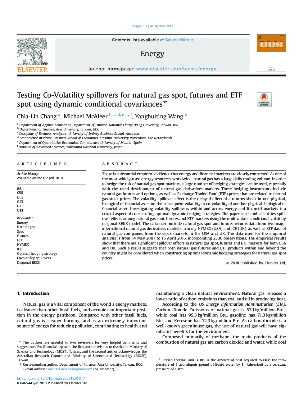 Testing Co-Volatility spillovers for natural gas spot, futures and ETF spot using dynamic conditional covariances