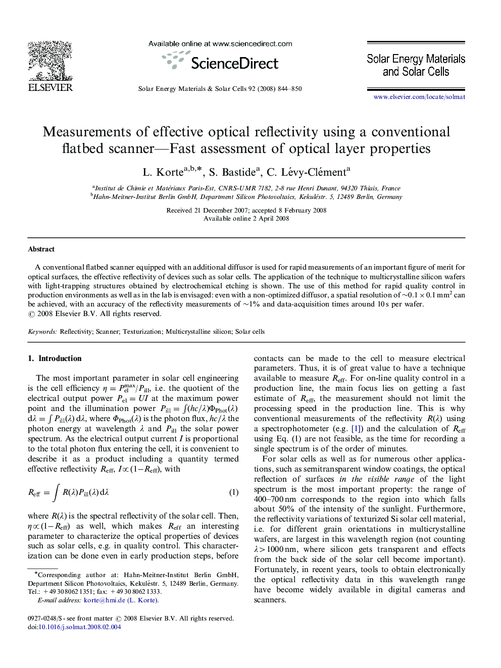 Measurements of effective optical reflectivity using a conventional flatbed scanner—Fast assessment of optical layer properties