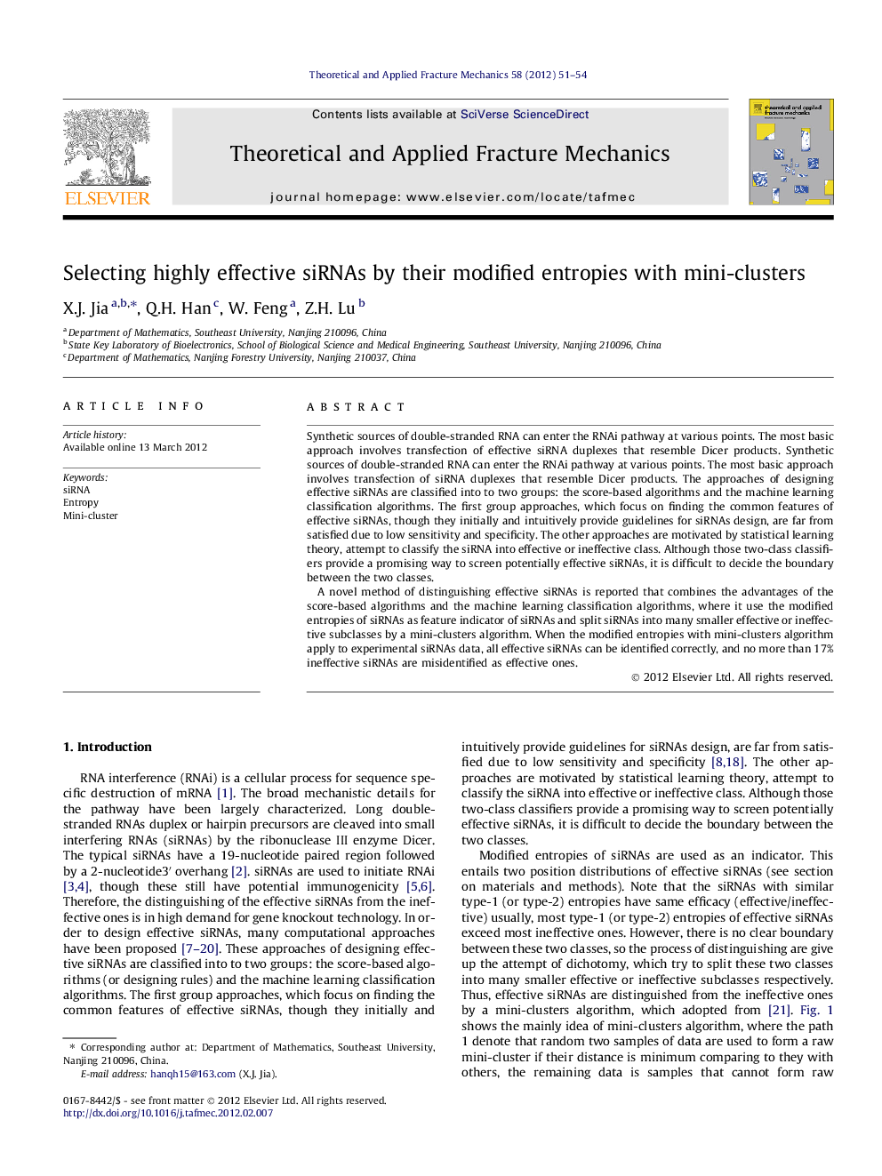 Selecting highly effective siRNAs by their modified entropies with mini-clusters