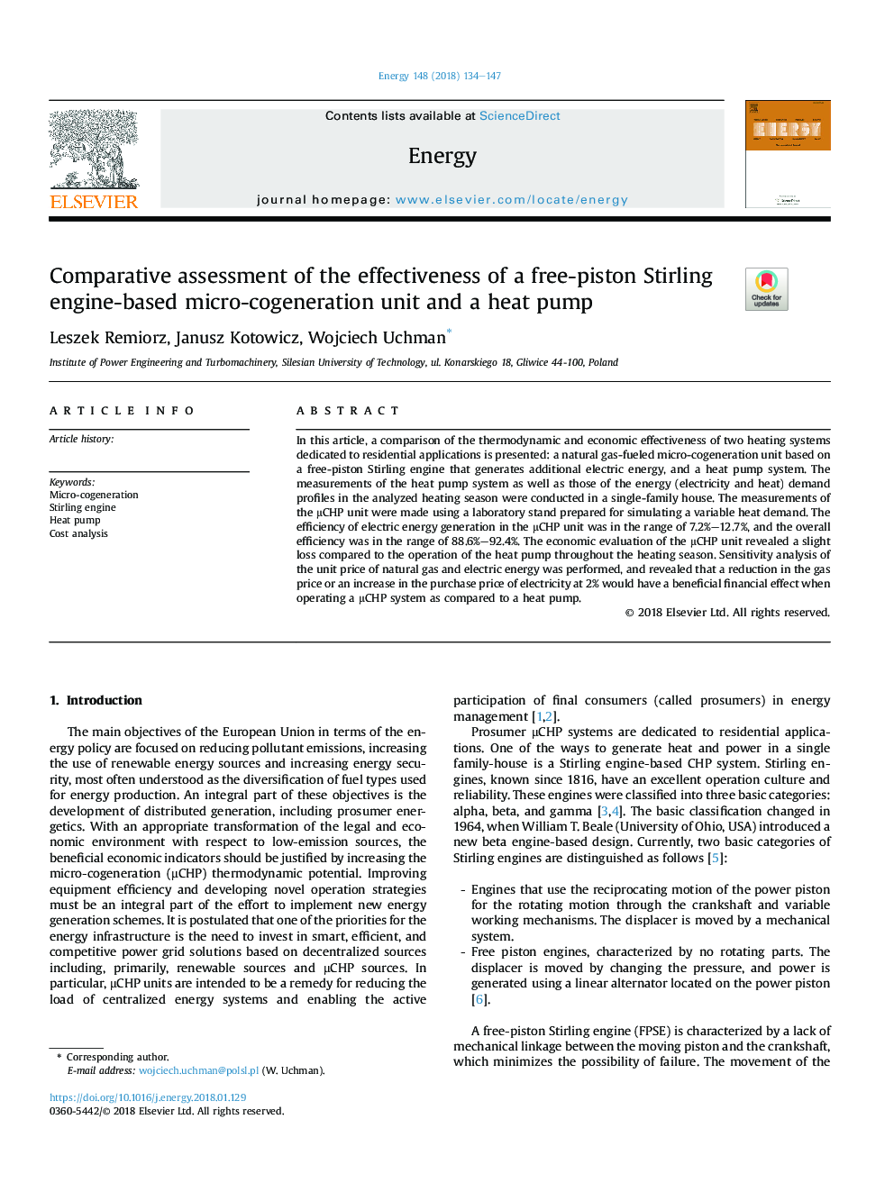 Comparative assessment of the effectiveness of a free-piston Stirling engine-based micro-cogeneration unit and a heat pump