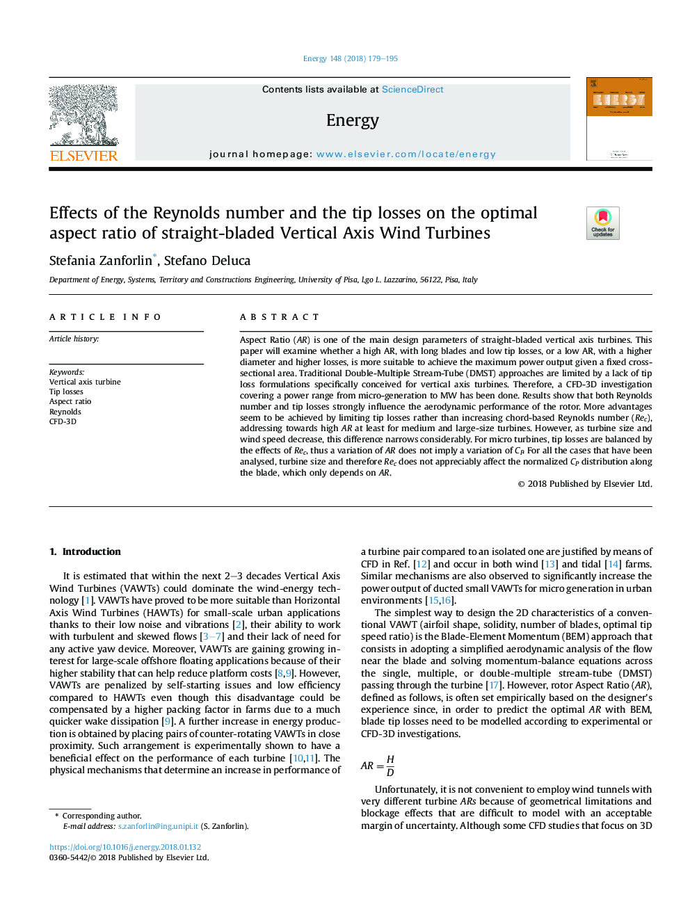 Effects of the Reynolds number and the tip losses on the optimal aspect ratio of straight-bladed Vertical Axis Wind Turbines