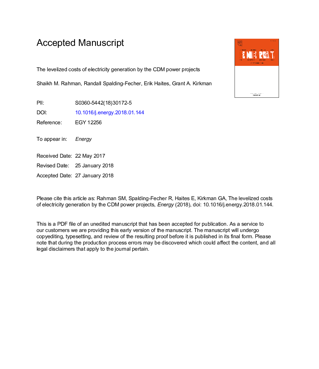 The levelized costs of electricity generation by the CDM power projects