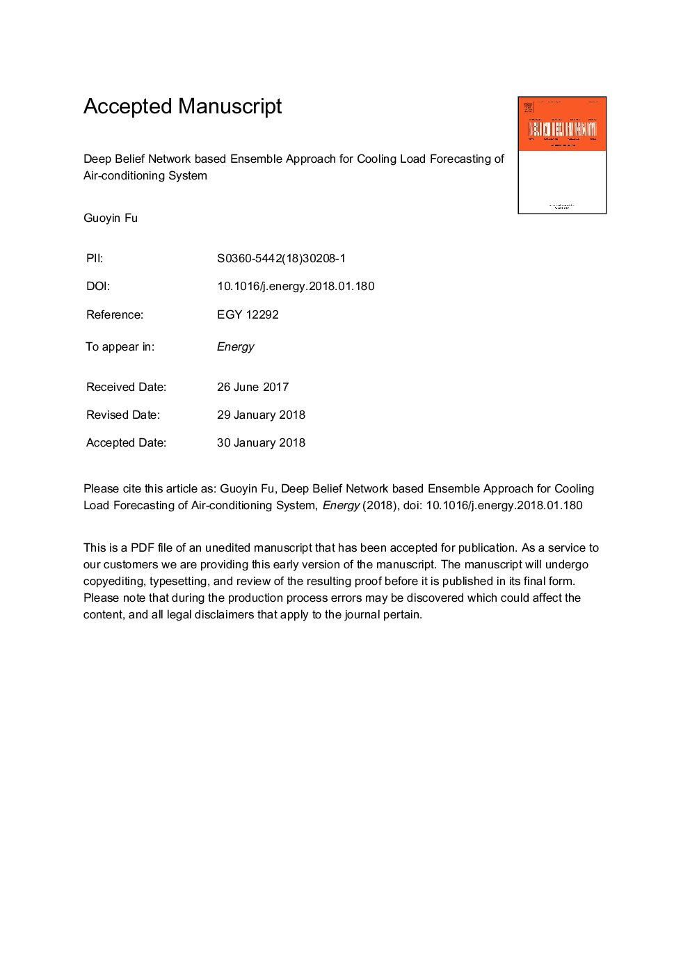 Deep belief network based ensemble approach for cooling load forecasting of air-conditioning system