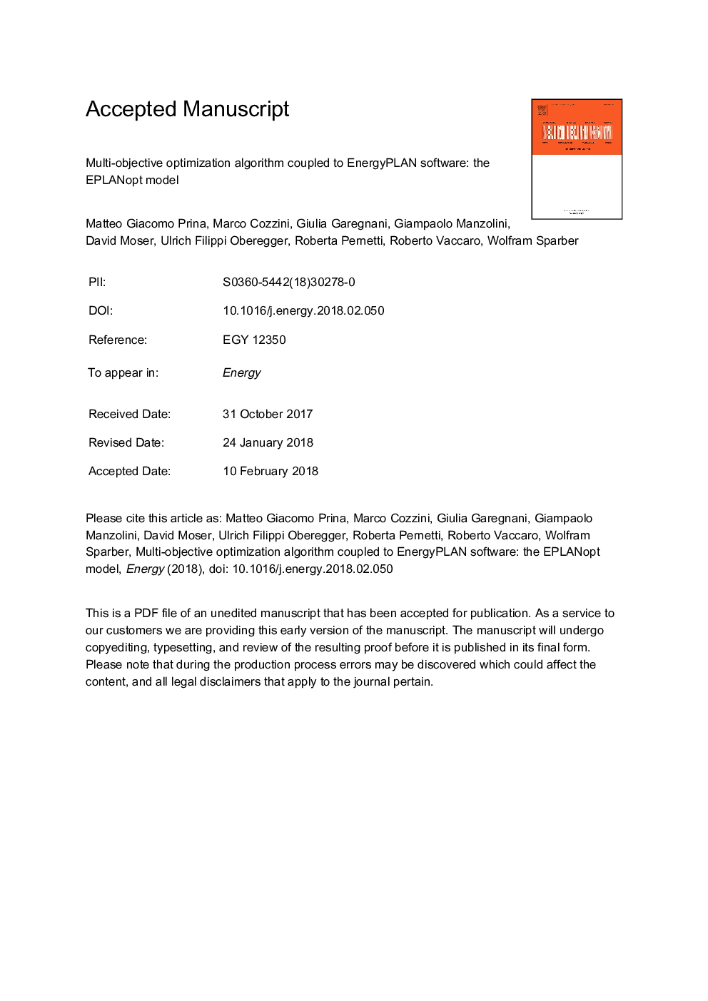 Multi-objective optimization algorithm coupled to EnergyPLAN software: The EPLANopt model