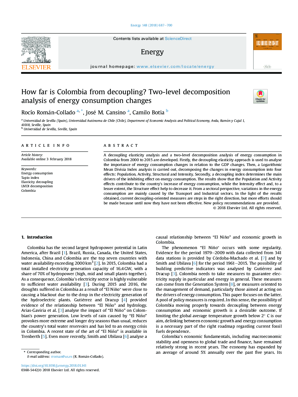 How far is Colombia from decoupling? Two-level decomposition analysis of energy consumption changes