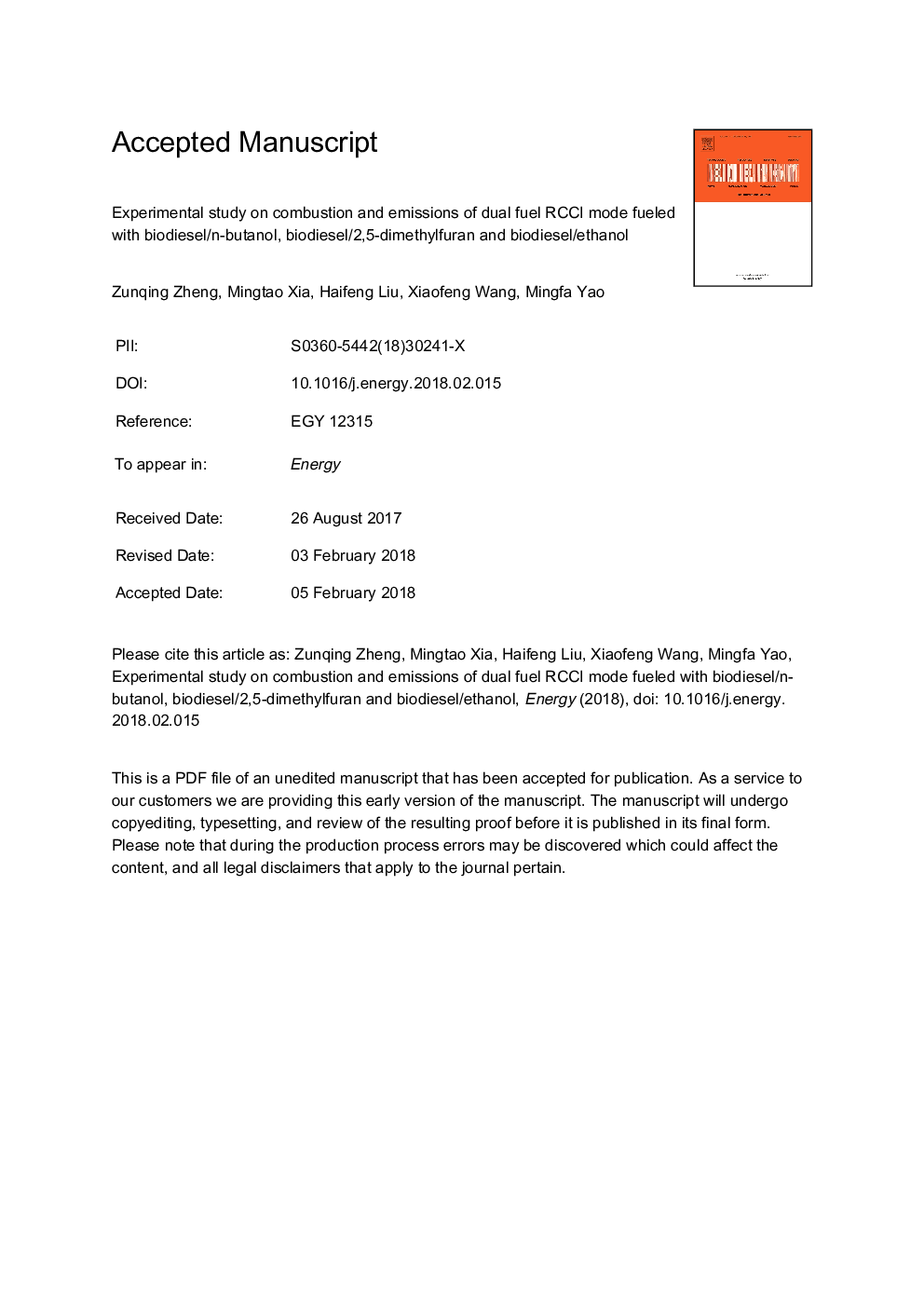 Experimental study on combustion and emissions of dual fuel RCCI mode fueled with biodiesel/n-butanol, biodiesel/2,5-dimethylfuran and biodiesel/ethanol