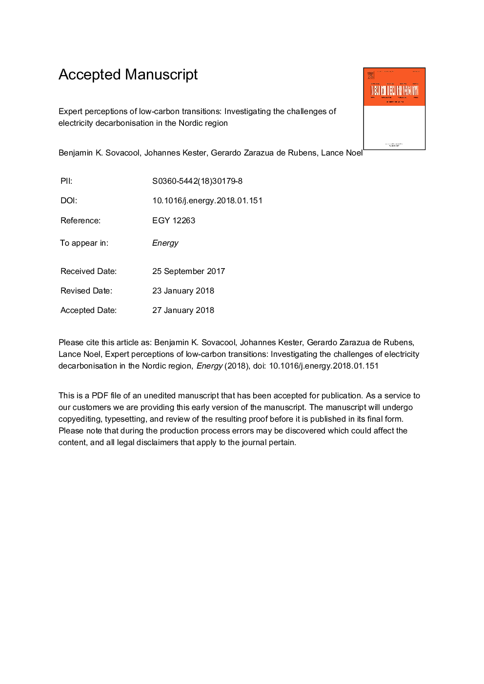 Expert perceptions of low-carbon transitions: Investigating the challenges of electricity decarbonisation in the Nordic region