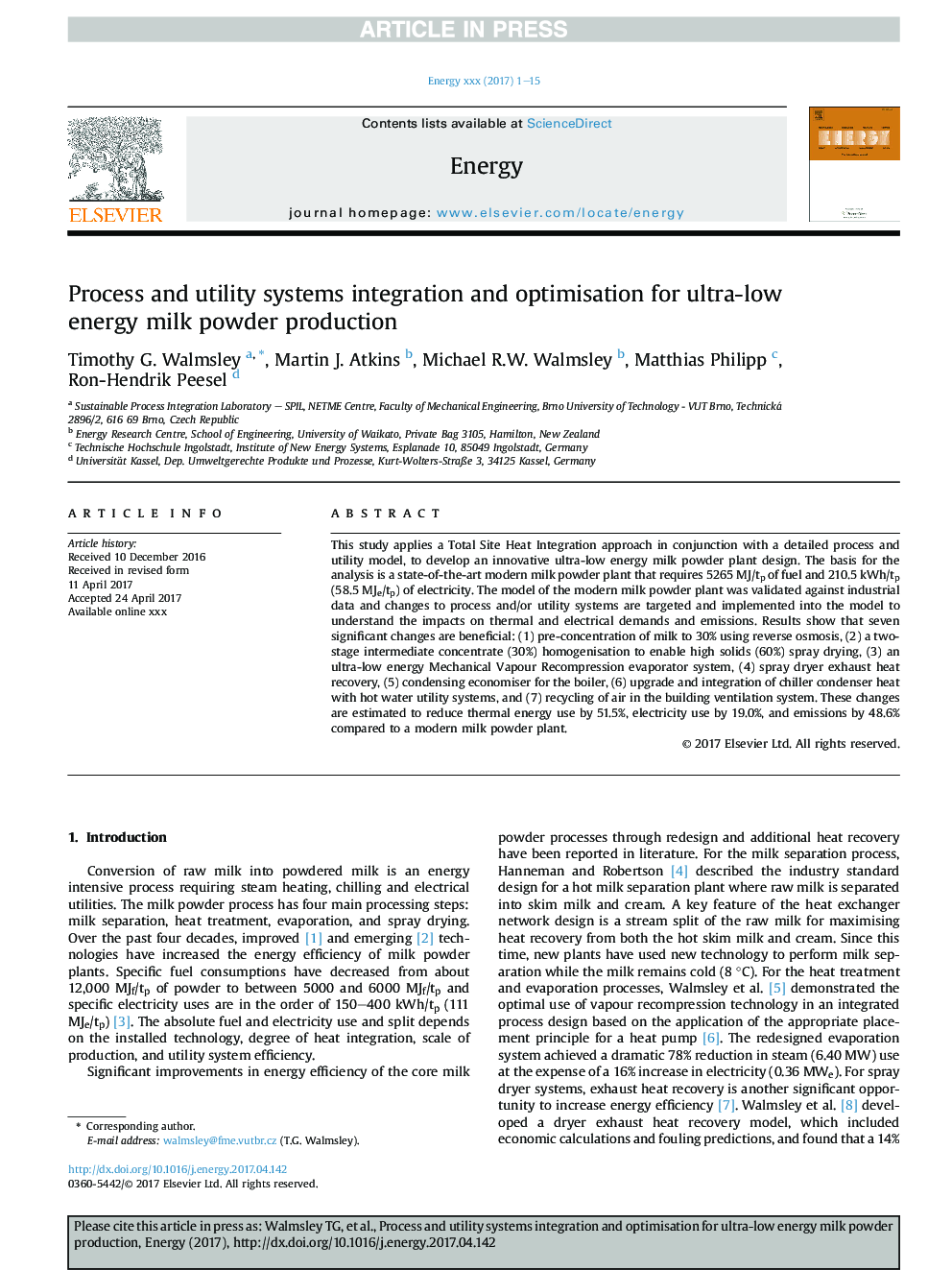 Process and utility systems integration and optimisation for ultra-low energy milk powder production