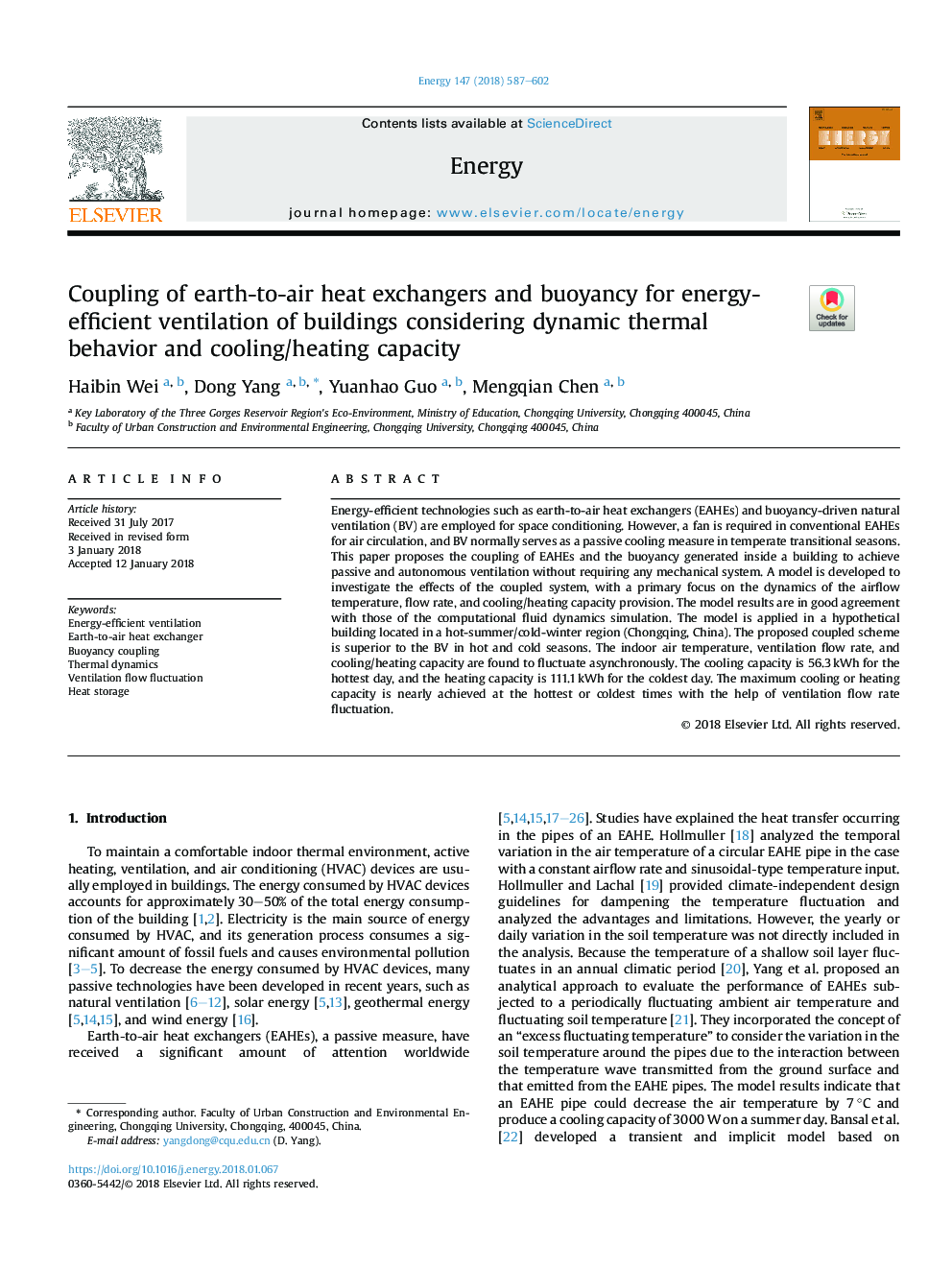 Coupling of earth-to-air heat exchangers and buoyancy for energy-efficient ventilation of buildings considering dynamic thermal behavior and cooling/heating capacity