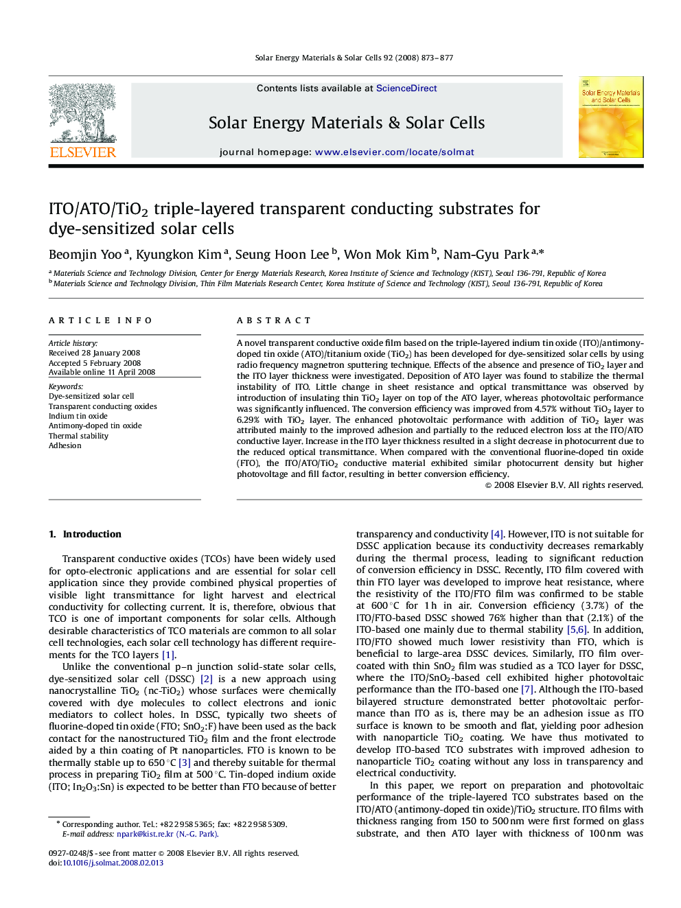 ITO/ATO/TiO2 triple-layered transparent conducting substrates for dye-sensitized solar cells