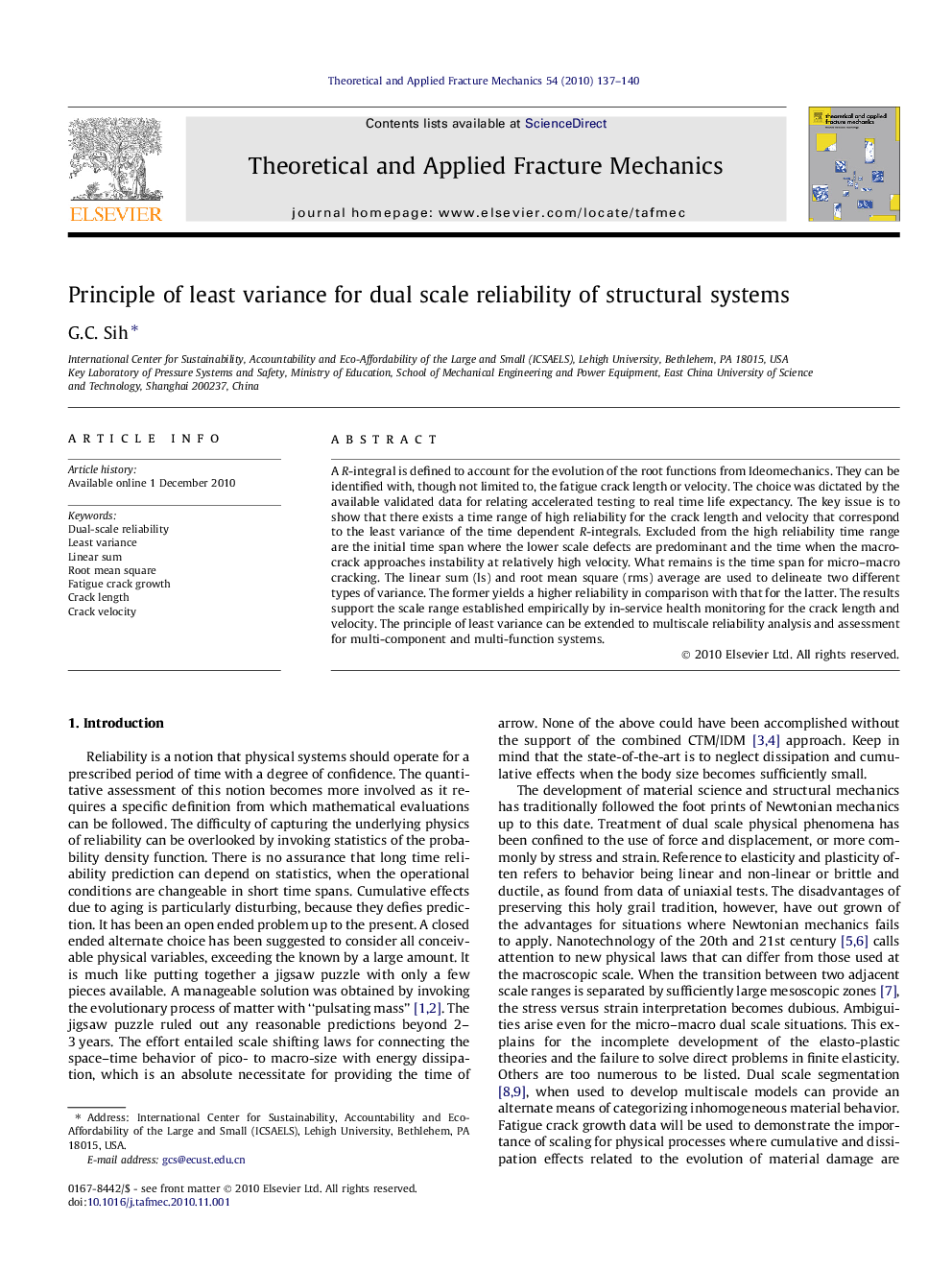 Principle of least variance for dual scale reliability of structural systems