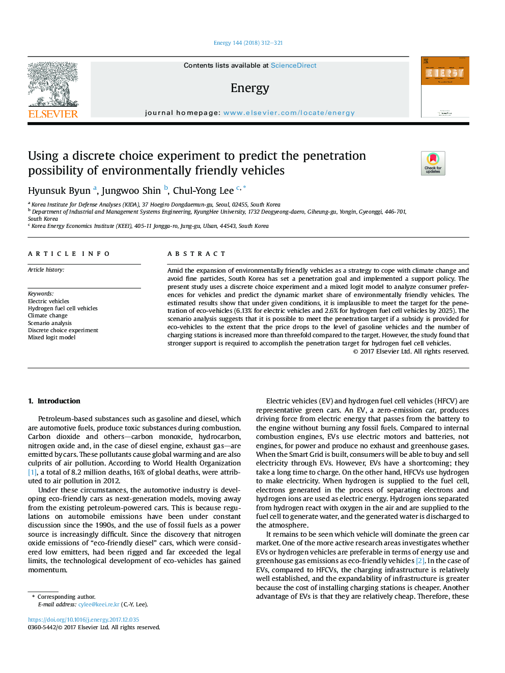 Using a discrete choice experiment to predict the penetration possibility of environmentally friendly vehicles