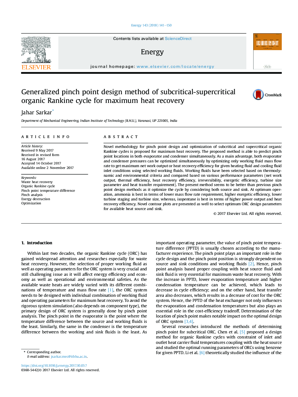 عکس صفحه اول مقاله: Generalized pinch point design method of subcritical-supercritical organic Rankine cycle for maximum heat recovery Generalized pinch point design method of subcritical-supercritical organic Rankine cycle for maximum heat recovery