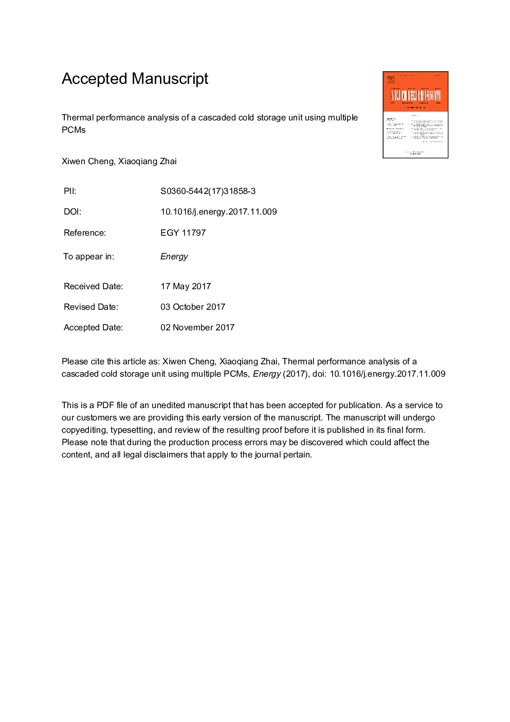 Thermal performance analysis of a cascaded cold storage unit using multiple PCMs