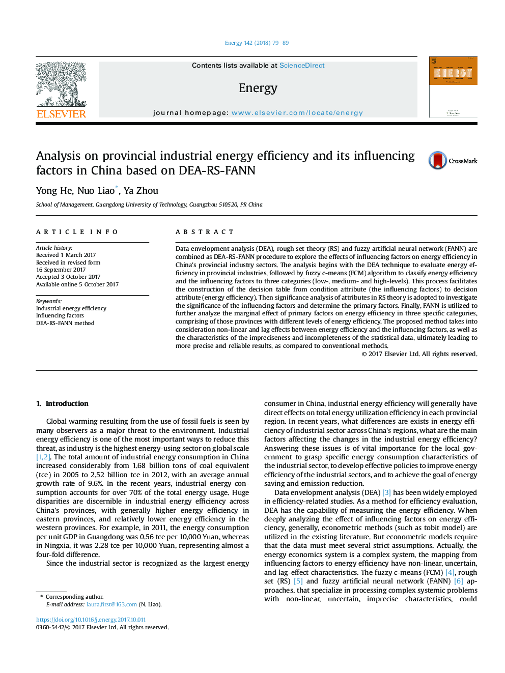 Analysis on provincial industrial energy efficiency and its influencing factors in China based on DEA-RS-FANN