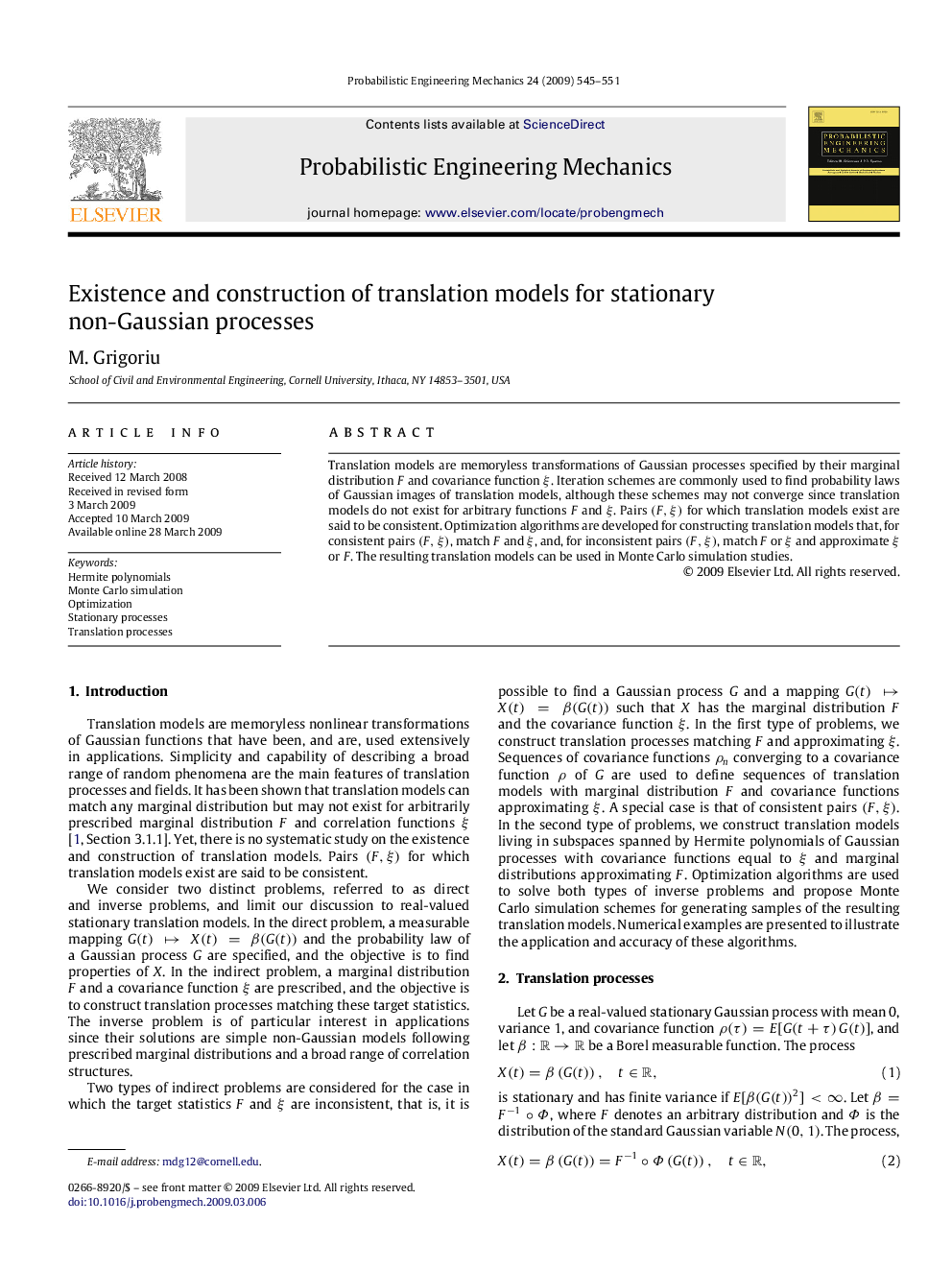 Existence and construction of translation models for stationary non-Gaussian processes