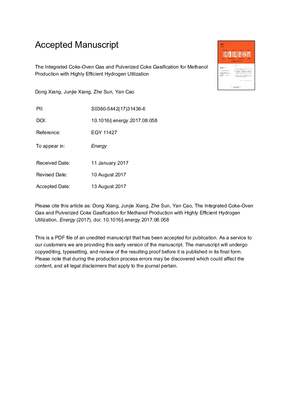 The integrated coke-oven gas and pulverized coke gasification for methanol production with highly efficient hydrogen utilization