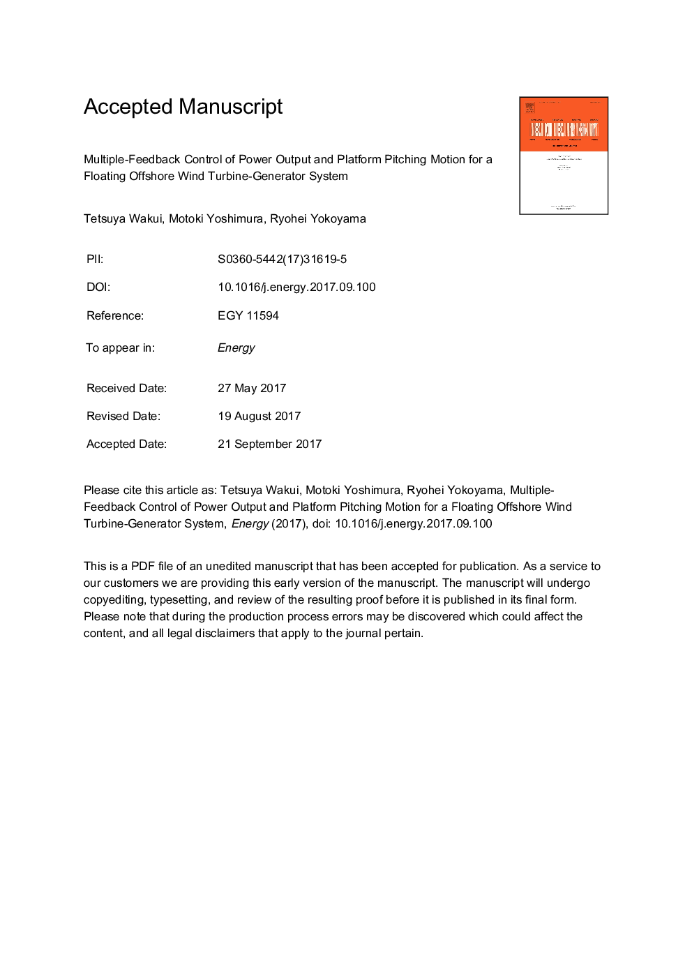 Multiple-feedback control of power output and platform pitching motion for a floating offshore wind turbine-generator system