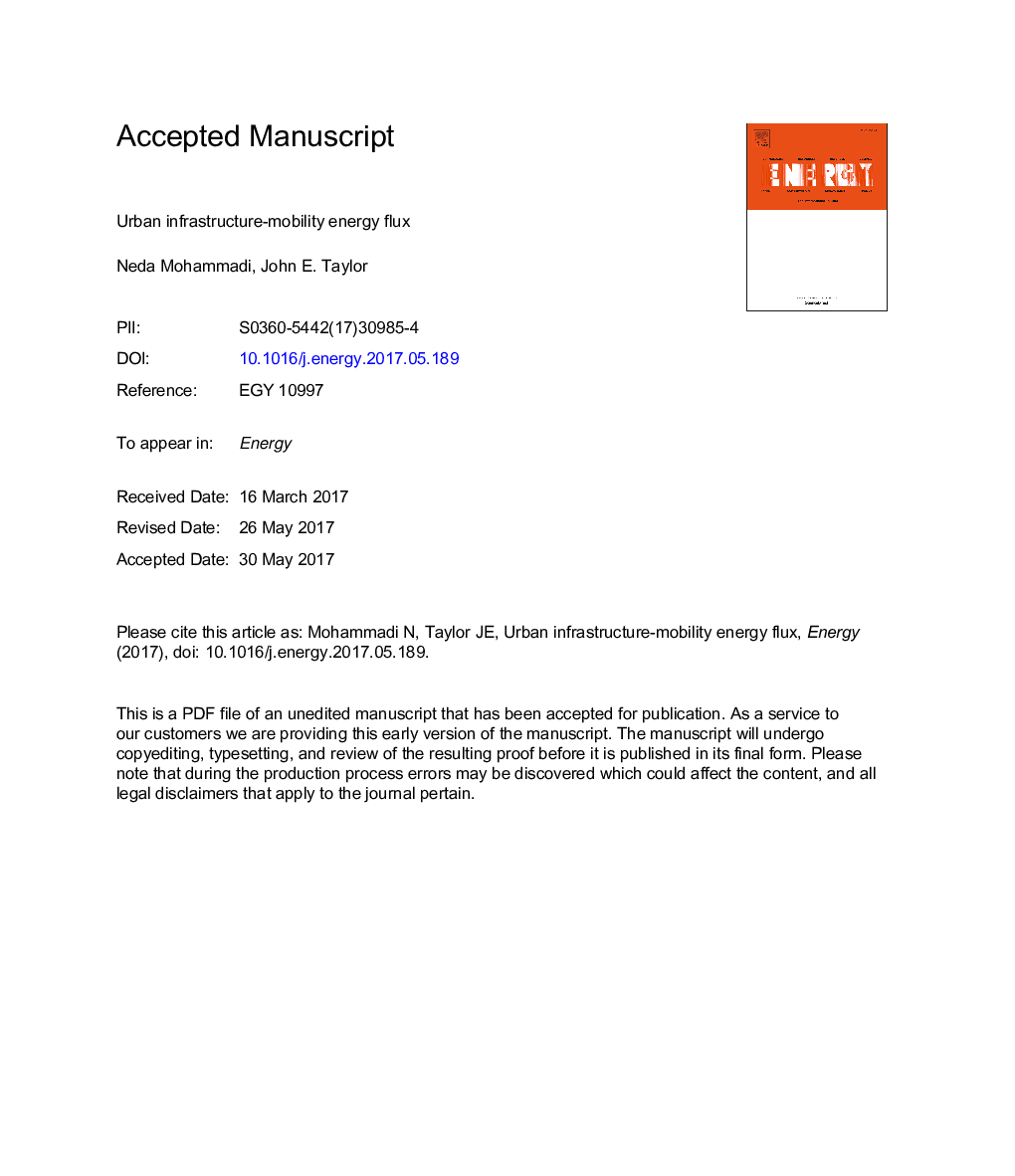 Urban infrastructure-mobility energy flux