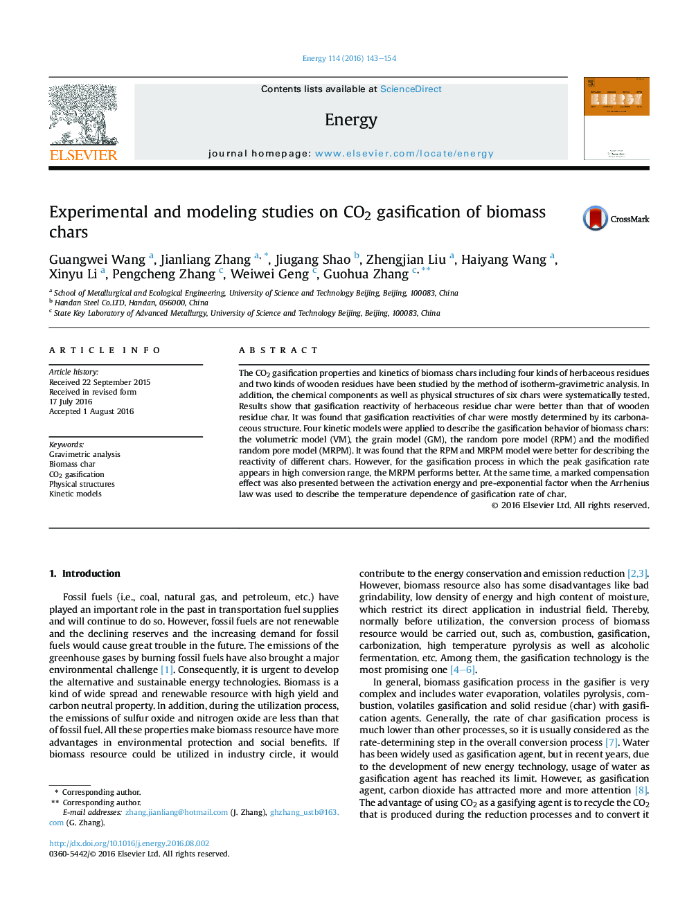 Experimental and modeling studies on CO2 gasification of biomass chars