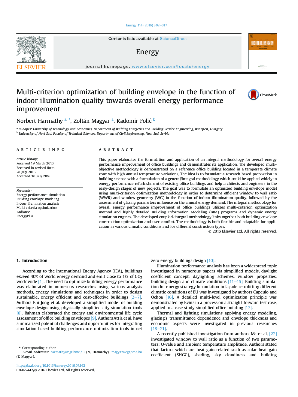 Multi-criterion optimization of building envelope in the function of indoor illumination quality towards overall energy performance improvement