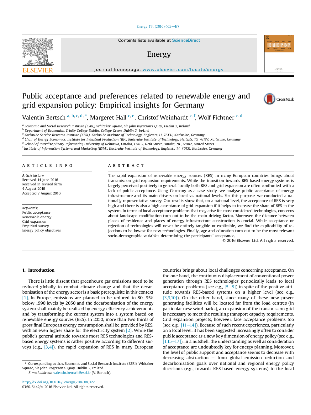 Public acceptance and preferences related to renewable energy and grid expansion policy: Empirical insights for Germany