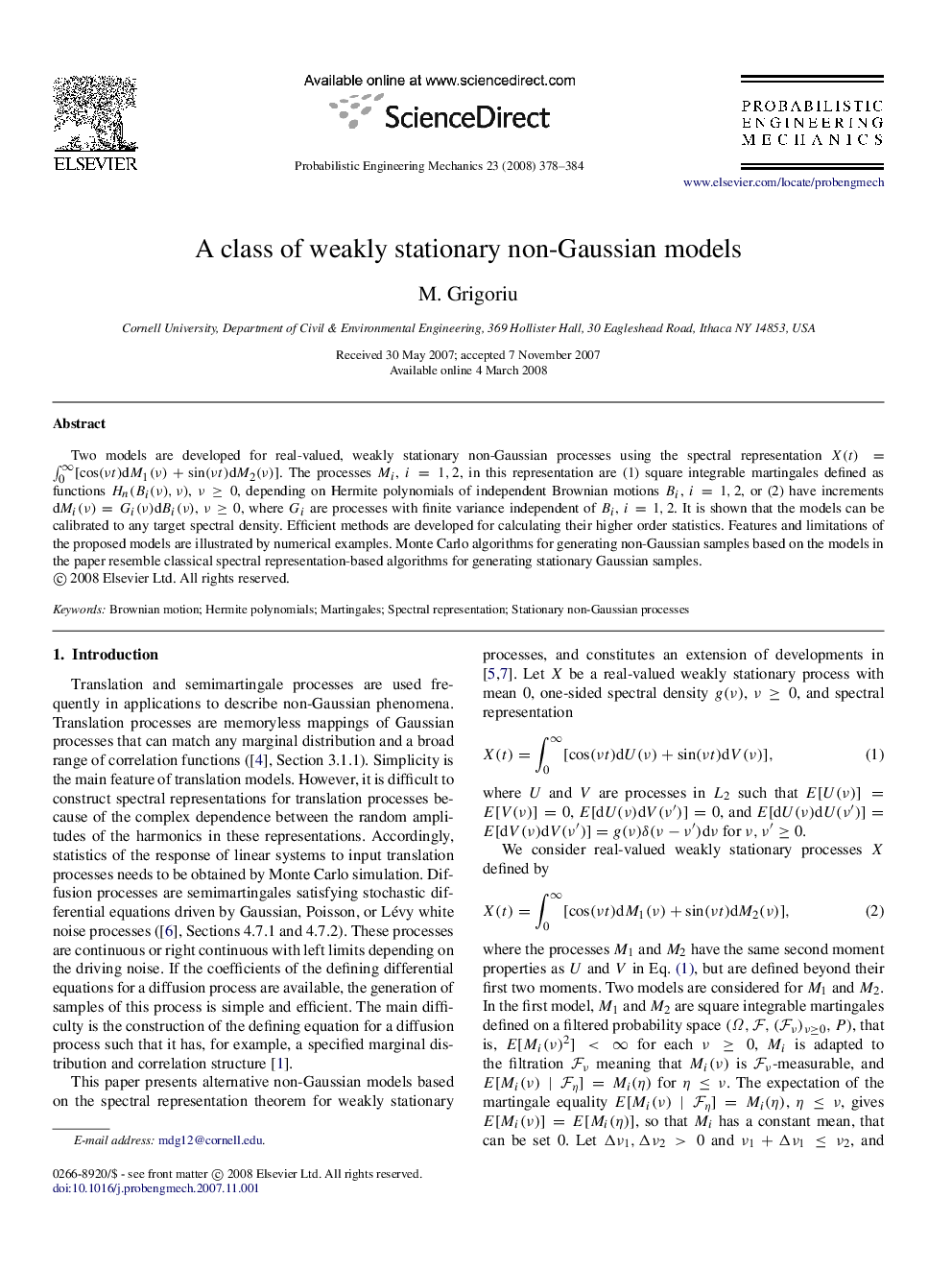 A class of weakly stationary non-Gaussian models