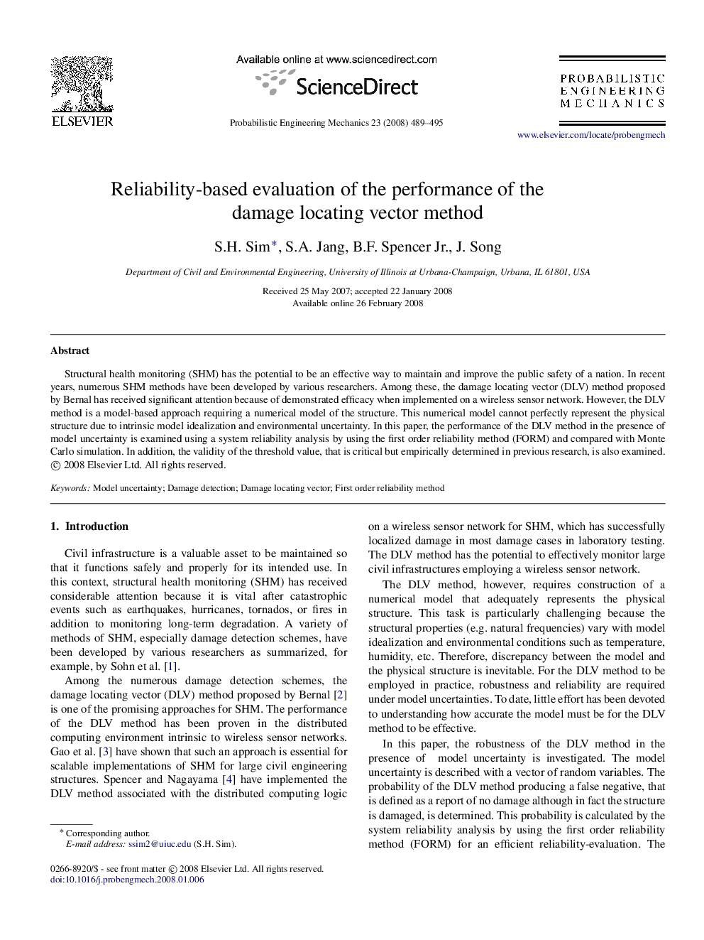 Reliability-based evaluation of the performance of the damage locating vector method