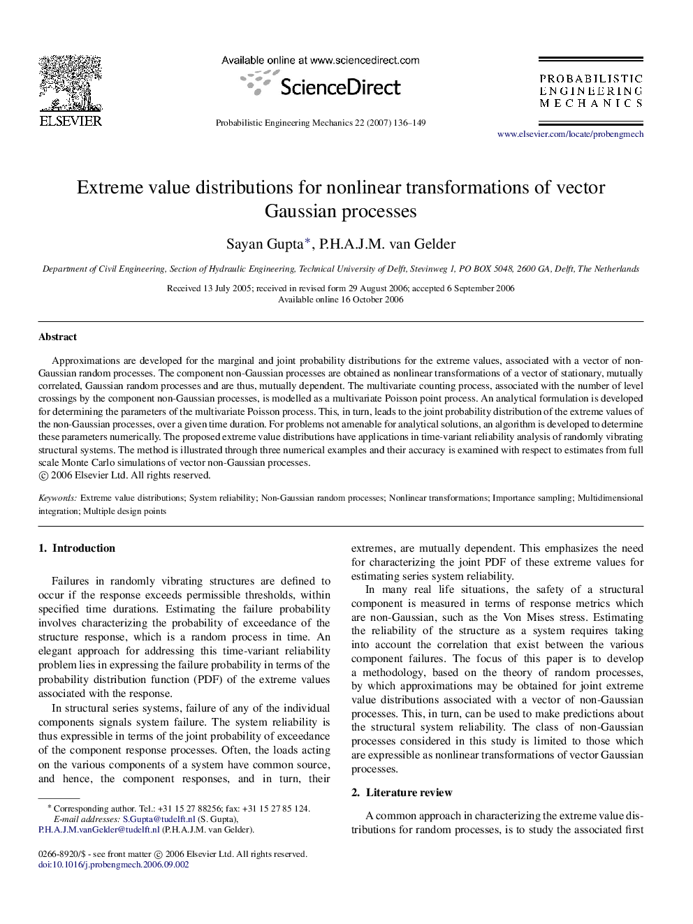 Extreme value distributions for nonlinear transformations of vector Gaussian processes