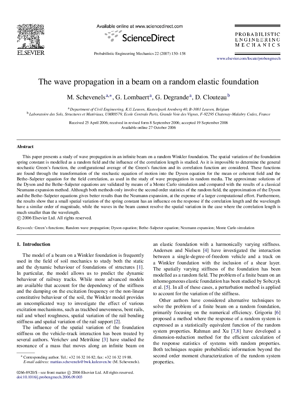 The wave propagation in a beam on a random elastic foundation