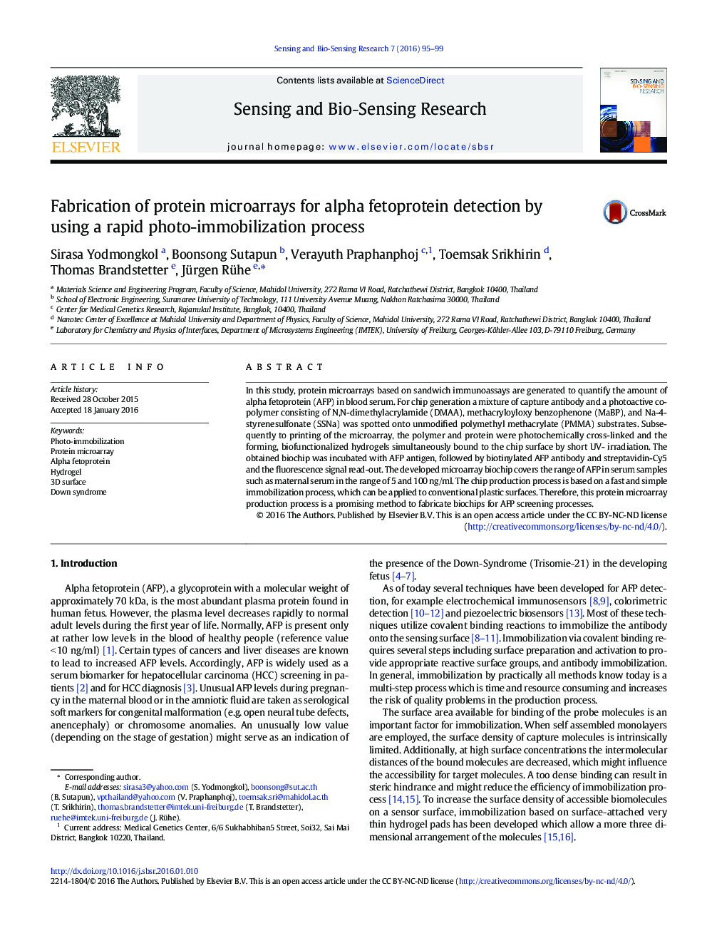 Fabrication of protein microarrays for alpha fetoprotein detection by using a rapid photo-immobilization process