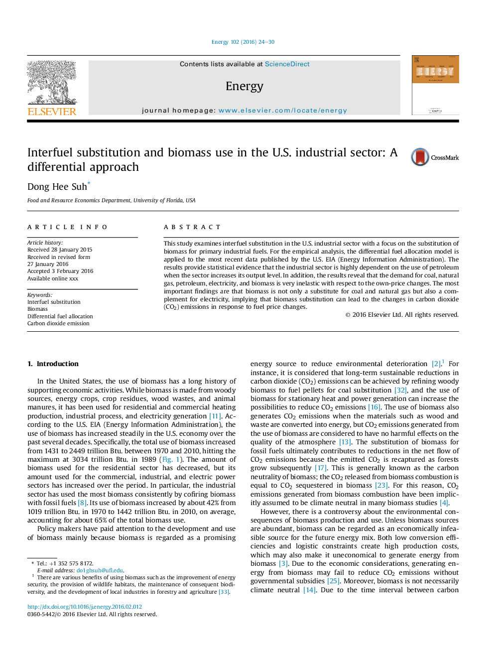 Interfuel substitution and biomass use in the U.S. industrial sector: A differential approach