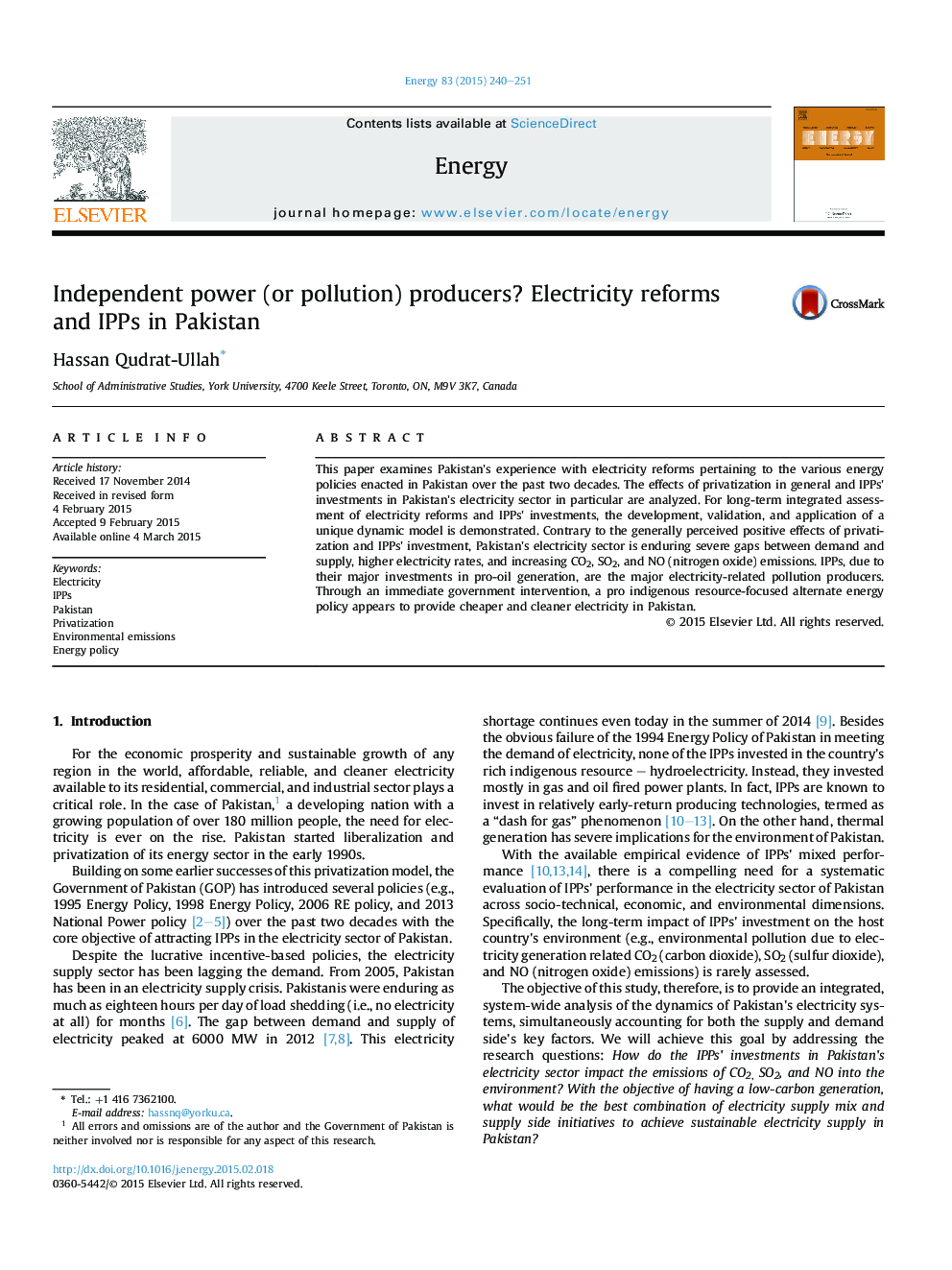 Independent power (or pollution) producers? Electricity reforms andÂ IPPs in Pakistan